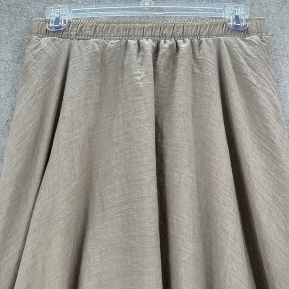 Peach Maxi Skirt XL Flare Taupe Brown Elastic Waist Pockets Lined Crinkle Gauze - Picture 4 of 11